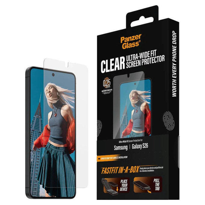 Verre trempé UWF avec FASTFIT In-A-Box pour Samsung S26, Transparente, PanzerGlass