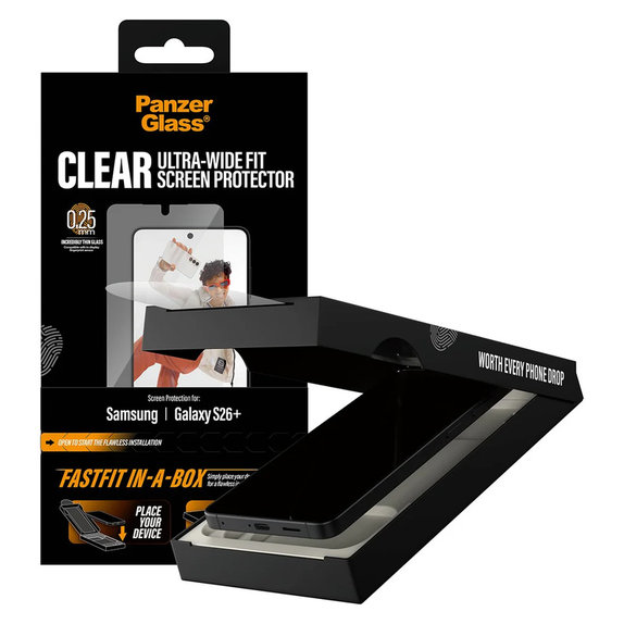 Verre trempé UWF avec FASTFIT In-A-Box pour Samsung Galaxy S26+, Clair, PanzerGlass