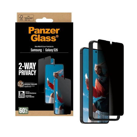 PanzerGlass - Verre trempé UWF 2-Way Privacy avec applicateur pour Samsung Galaxy S26, transparent