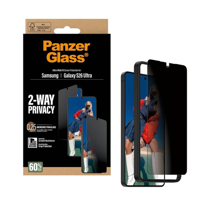PanzerGlass - Verre trempé UWF 2-Way Privacy avec applicateur pour Samsung Galaxy S26 Ultra, transparent