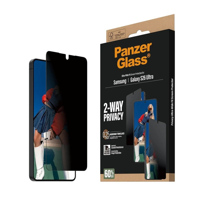 PanzerGlass - Verre trempé UWF 2-Way Privacy avec applicateur pour Samsung Galaxy S26 Ultra, transparent