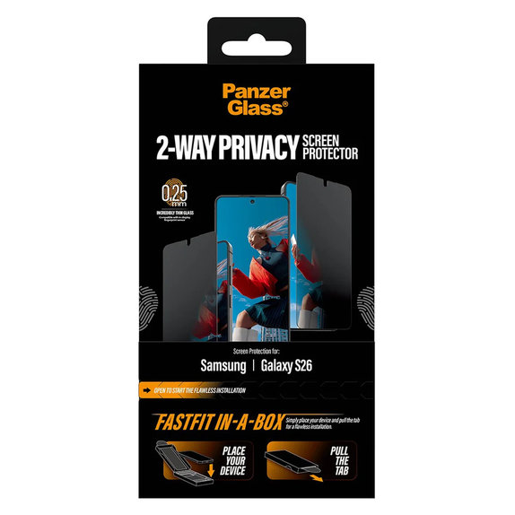 Verre trempé UWF 2-Way Privacy avec FASTFIT In-A-Box pour Samsung Galaxy S26, Clair, PanzerGlass