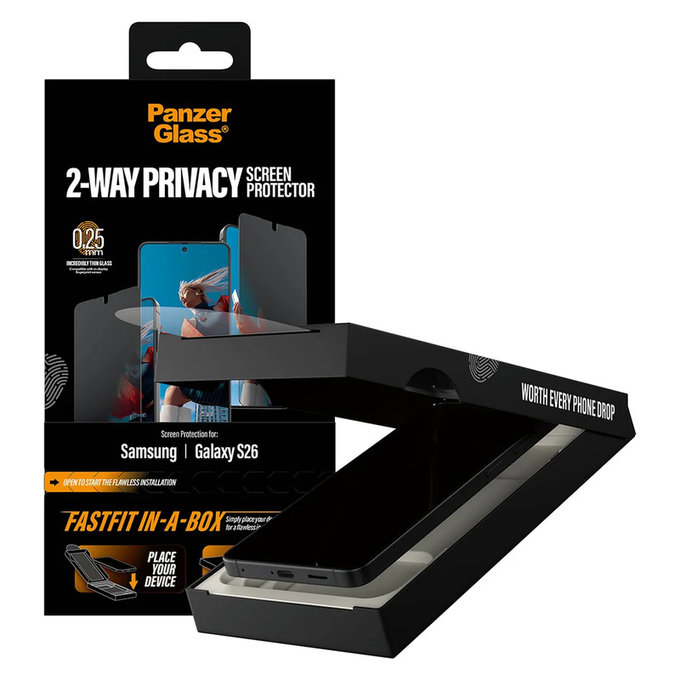 Verre trempé UWF 2-Way Privacy avec FASTFIT In-A-Box pour Samsung Galaxy S26, Clair, PanzerGlass