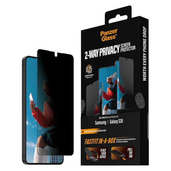 Verre trempé UWF 2-Way Privacy avec FASTFIT In-A-Box pour Samsung Galaxy S26, Clair, PanzerGlass