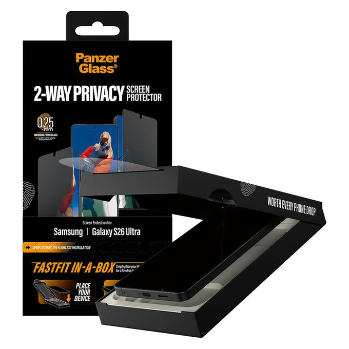 Verre trempé UWF 2-Way Privacy avec FASTFIT In-A-Box pour Samsung Galaxy S26 Ultra, Clair, PanzerGlass