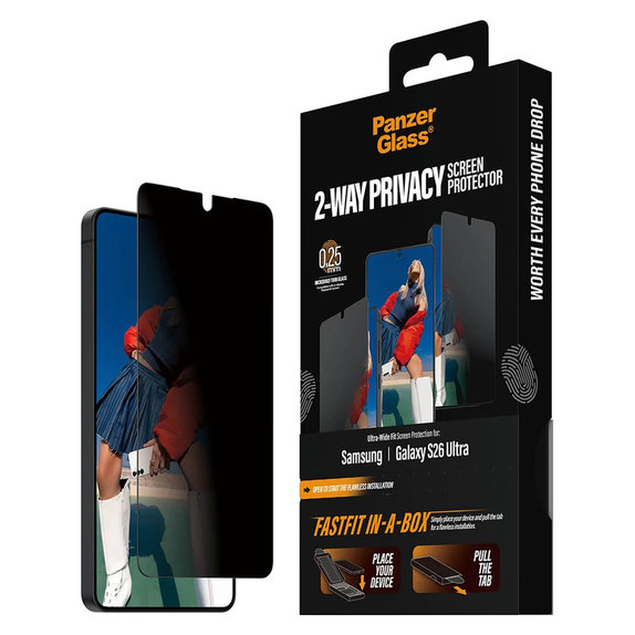 Verre trempé UWF 2-Way Privacy avec FASTFIT In-A-Box pour Samsung Galaxy S26 Ultra, Clair, PanzerGlass