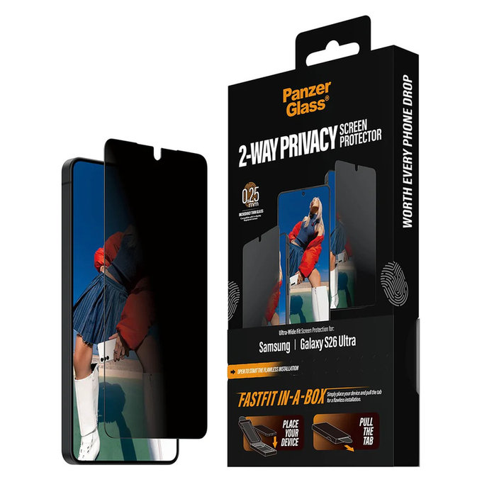 Verre trempé UWF 2-Way Privacy avec FASTFIT In-A-Box pour Samsung Galaxy S26 Ultra, Clair, PanzerGlass