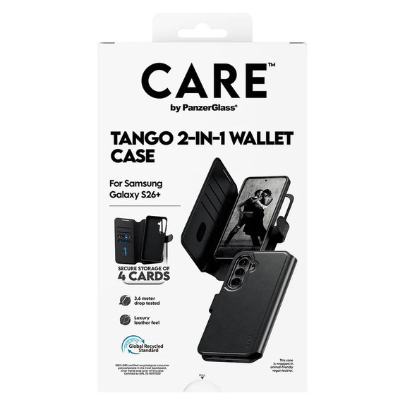 Étui Tango Wallet Two-In-One avec QI pour Samsung Galaxy S26+, Noir, PanzerGlass