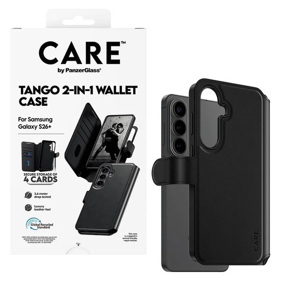 Étui Tango Wallet Two-In-One avec QI pour Samsung Galaxy S26+, Noir, PanzerGlass