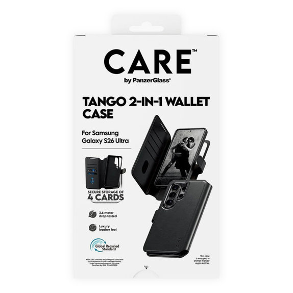 Étui Wallet Tango Two-In-One avec QI pour Samsung S26 Ultra, noir, CARE