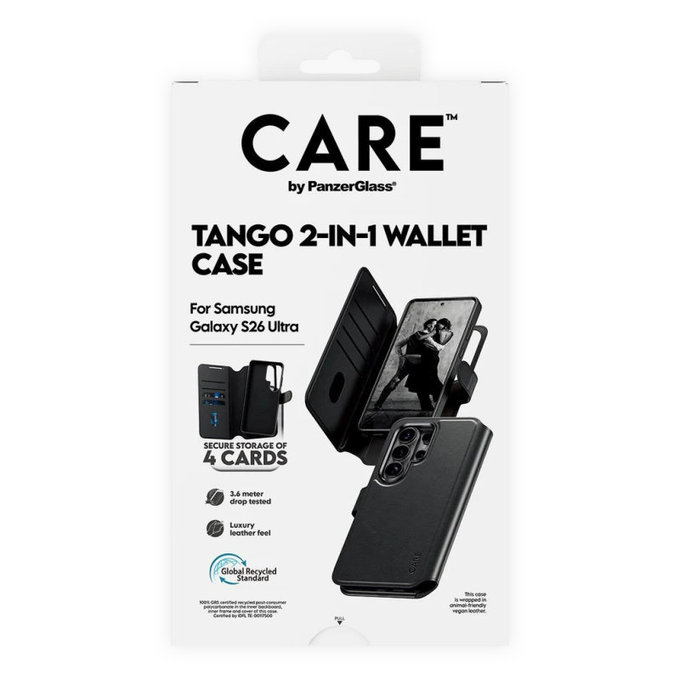 Étui Wallet Tango Two-In-One avec QI pour Samsung S26 Ultra, noir, CARE