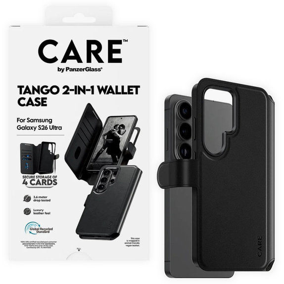 Étui Wallet Tango Two-In-One avec QI pour Samsung S26 Ultra, noir, CARE