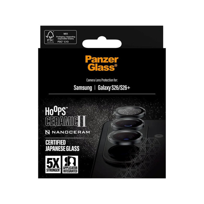 Protection d'objectif Hoops Ceramic II pour Samsung S26/S26+, Noir, PanzerGlass