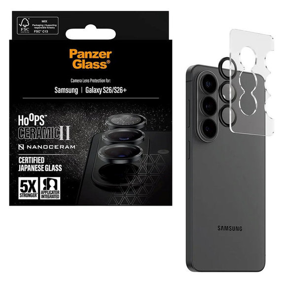 Protection d'objectif Hoops Ceramic II pour Samsung S26/S26+, Noir, PanzerGlass