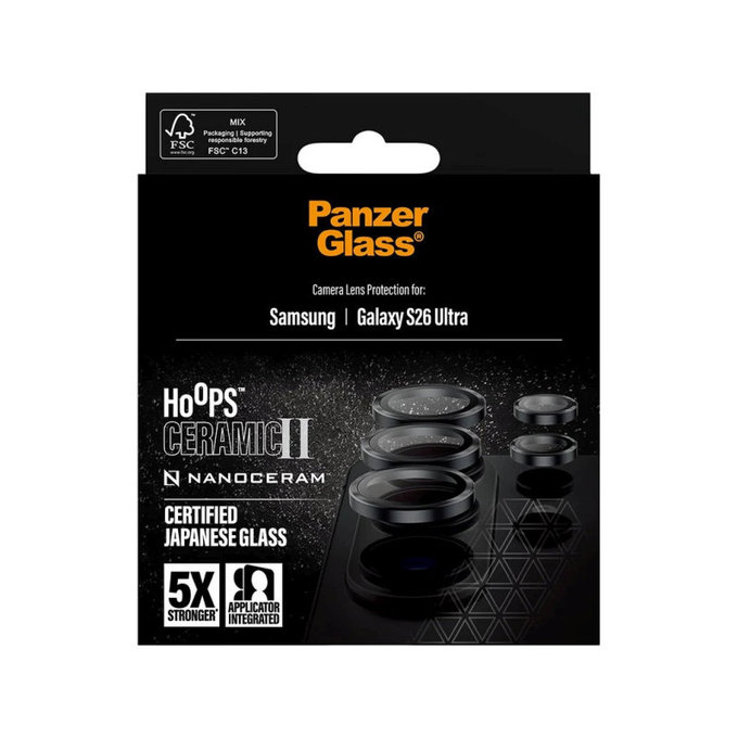 Protection d'objectif Hoops Ceramic II pour Samsung S26 Ultra, Noir, PanzerGlass