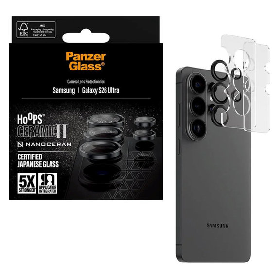 Protection d'objectif Hoops Ceramic II pour Samsung S26 Ultra, Noir, PanzerGlass