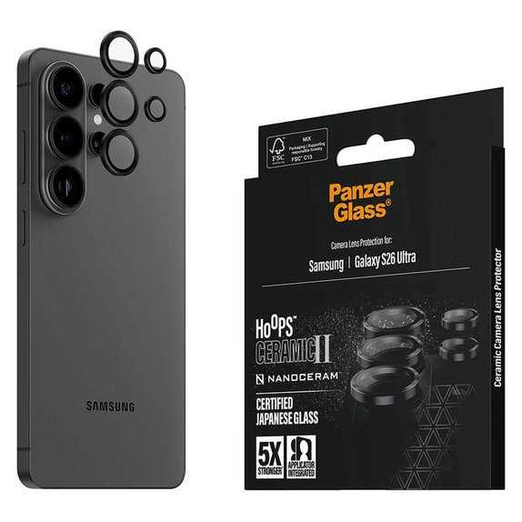 Protection d'objectif Hoops Ceramic II pour Samsung S26 Ultra, Noir, PanzerGlass