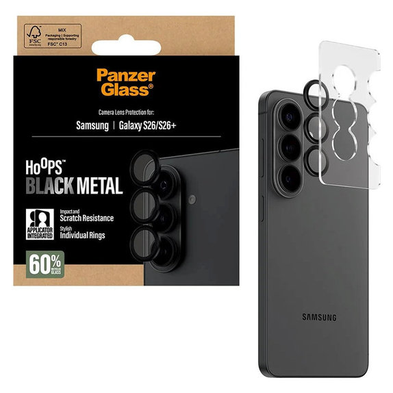 Protection d'objectif Hoops pour Samsung S26/S26+, Noir, PanzerGlass