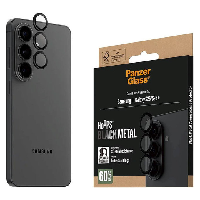 Protection d'objectif Hoops pour Samsung S26/S26+, Noir, PanzerGlass