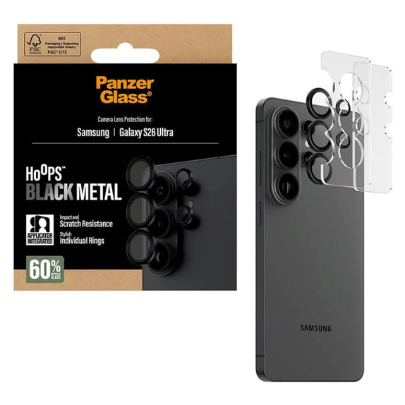 Protection d'objectif Hoops pour Samsung S26 Ultra, Noir, PanzerGlass