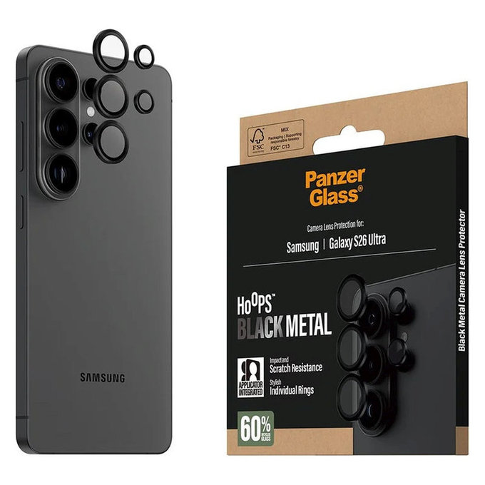 Protection d'objectif Hoops pour Samsung S26 Ultra, Noir, PanzerGlass