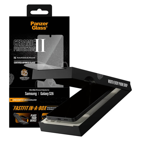 Verre trempé UWF Ceramic avec FASTFIT In-A-Box pour Samsung Galaxy S26, Clair, PanzerGlass