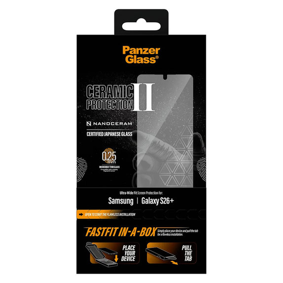 Verre trempé UWF Ceramic avec FASTFIT In-A-Box pour Samsung Galaxy S26+, Clair, PanzerGlass
