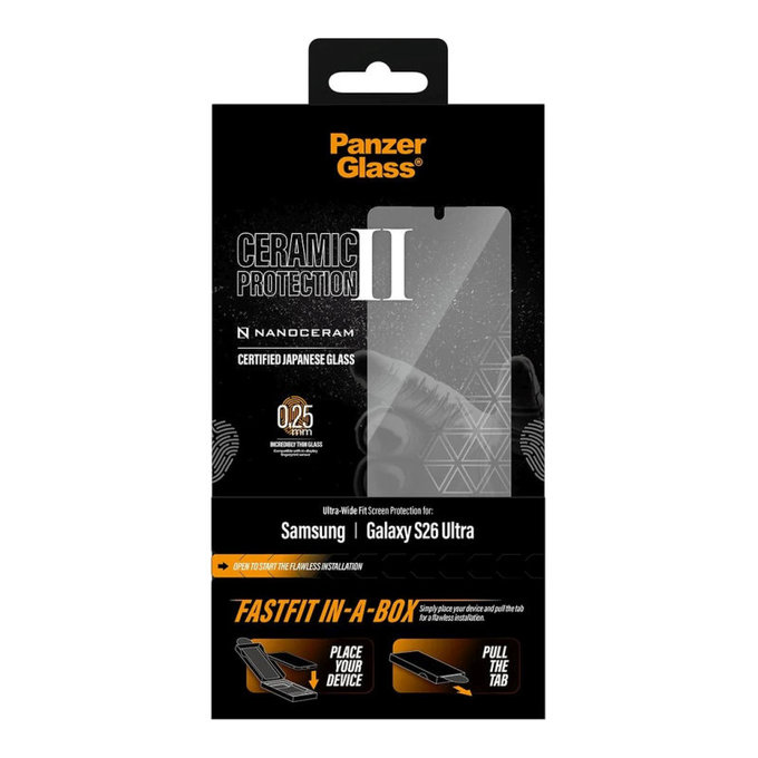 Verre trempé UWF Ceramic avec FASTFIT In-A-Box pour Samsung S26 Ultra, Transparente, PanzerGlass