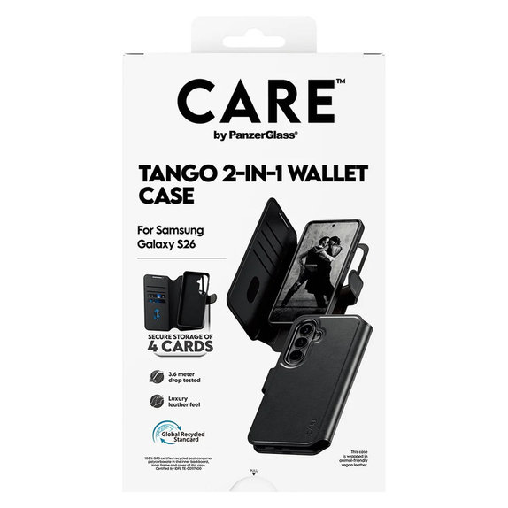 Étui Tango Wallet Two-In-One avec QI pour Samsung Galaxy S26, Noir, PanzerGlass