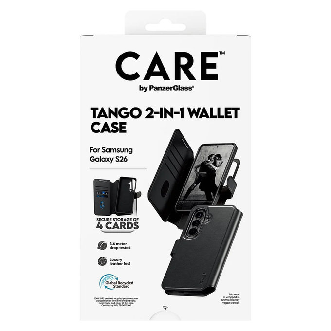 Étui Tango Wallet Two-In-One avec QI pour Samsung Galaxy S26, Noir, PanzerGlass