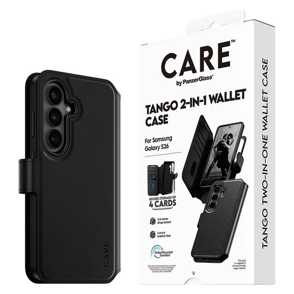 Étui Tango Wallet Two-In-One avec QI pour Samsung Galaxy S26, Noir, PanzerGlass