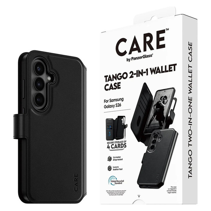 Étui Tango Wallet Two-In-One avec QI pour Samsung Galaxy S26, Noir, PanzerGlass