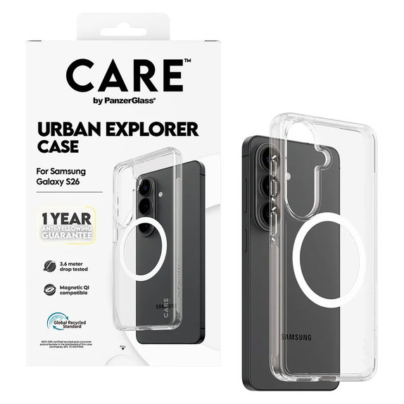 Étui Urban Explorer avec QI blanc pour Samsung Galaxy S26, Transparent, PanzerGlass