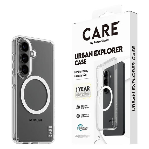 Étui Urban Explorer avec QI blanc pour Samsung Galaxy S26, Transparent, PanzerGlass