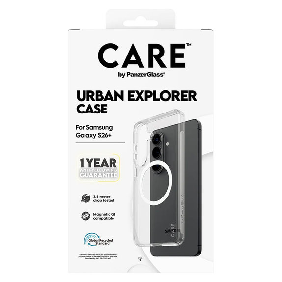 Étui Urban Explorer avec QI blanc pour Samsung Galaxy S26+, Transparent, PanzerGlass