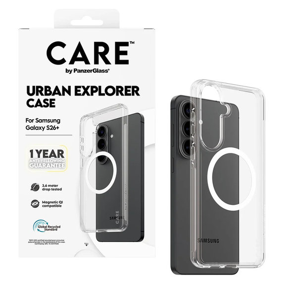 Étui Urban Explorer avec QI blanc pour Samsung Galaxy S26+, Transparent, PanzerGlass