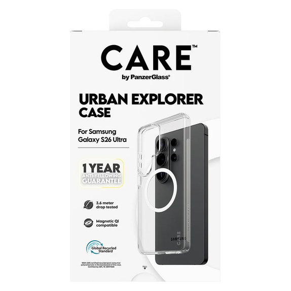 Étui Urban Explorer avec QI blanc pour Samsung Galaxy S26 Ultra, Transparent, PanzerGlass