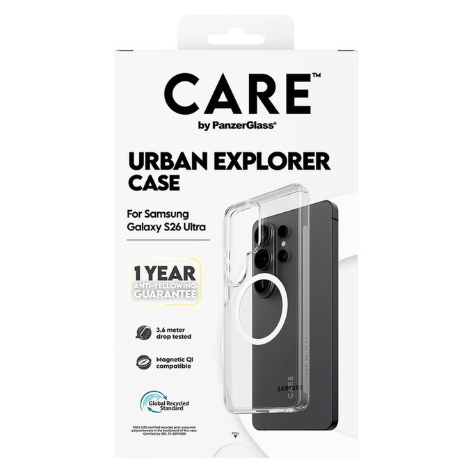 Étui Urban Explorer avec QI blanc pour Samsung Galaxy S26 Ultra, Transparent, PanzerGlass