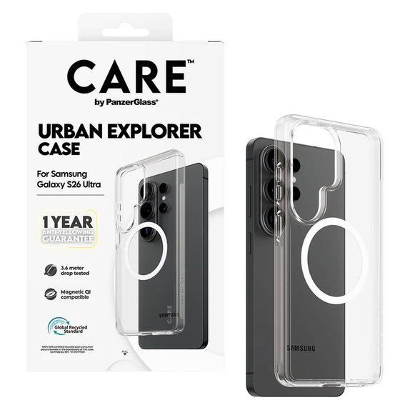 Étui Urban Explorer avec QI blanc pour Samsung Galaxy S26 Ultra, Transparent, PanzerGlass