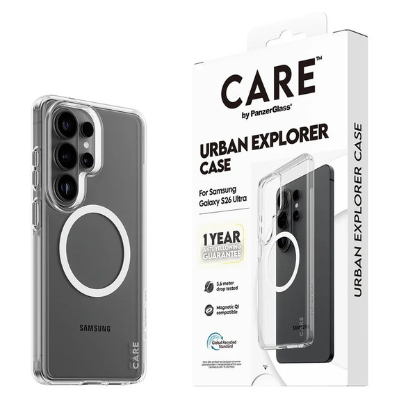Étui Urban Explorer avec QI blanc pour Samsung Galaxy S26 Ultra, Transparent, PanzerGlass