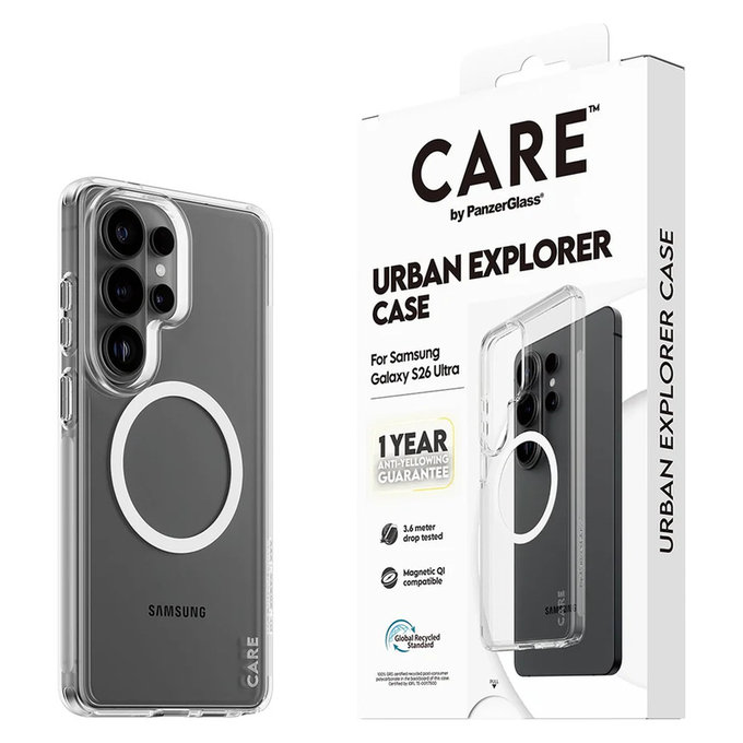Étui Urban Explorer avec QI blanc pour Samsung Galaxy S26 Ultra, Transparent, PanzerGlass
