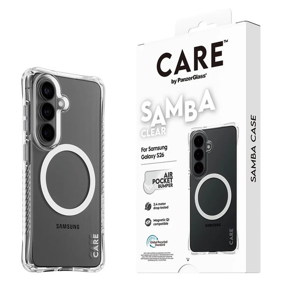 Étui Samba avec QI blanc pour Samsung Galaxy S26, Transparent, PanzerGlass