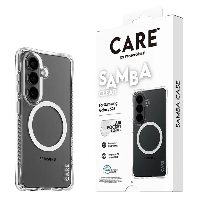 Étui Samba avec QI blanc pour Samsung Galaxy S26, Transparent, PanzerGlass