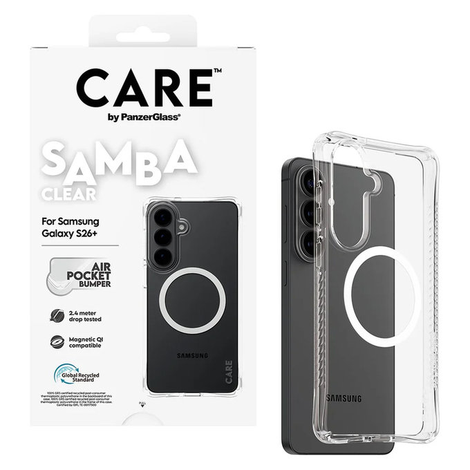 Étui Samba avec QI blanc pour Samsung Galaxy S26+, Transparent, PanzerGlass