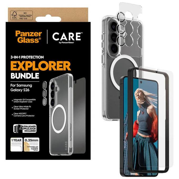 Bundle 3-en-1 Explorer pour Samsung S26, PanzerGlass