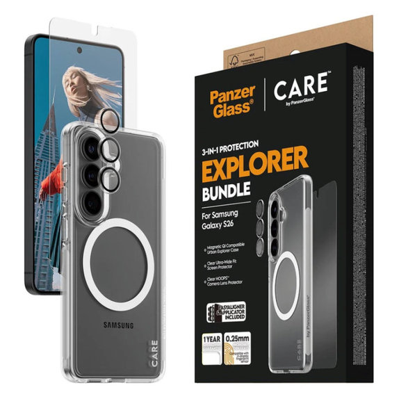 Bundle 3-en-1 Explorer pour Samsung S26, PanzerGlass