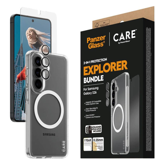 Bundle 3-en-1 Explorer pour Samsung S26, PanzerGlass