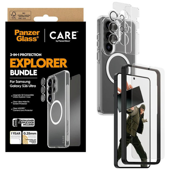 Bundle 3-en-1 Explorer pour Samsung S26 Ultra, PanzerGlass