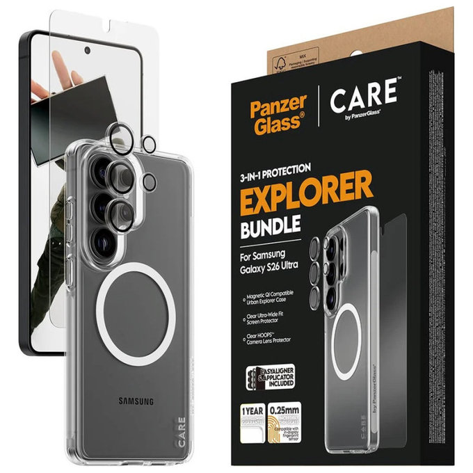 Bundle 3-en-1 Explorer pour Samsung S26 Ultra, PanzerGlass