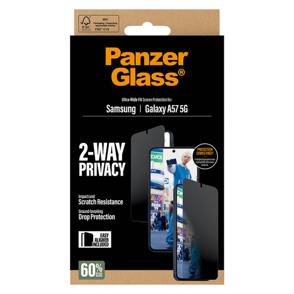 Verre trempé UWF Privacy avec applicateur pour Samsung Galaxy A57, Clair, PanzerGlass
